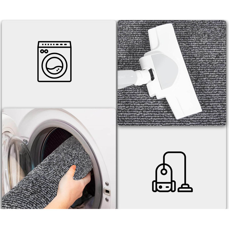 Indoor Door Mat 60 Cm, Machine Washable, Non-Slip Inside Rug For Hallway, Entryway, Kitchen, Grey, Rectangle 60 x 90cm
