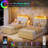Twin Size Upholstered Platform Bed Frame with LED Lights, Storage Headboard with Bookcase & 2 Under-Bed Drawers, Strong Wood Slats, Chic Wavy Design, No Box Spring Needed, Easy Assembly - White-869341497-869341447