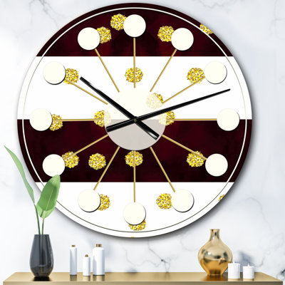 Motif à pois doré I - horloge murale moderne Mid-Century