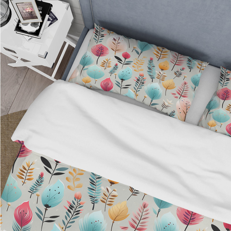 Literie pastel de fougères bohémiennes I, Housse de couette pour grand lit et 2 taies décor