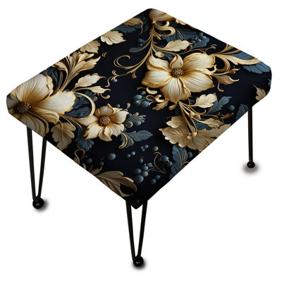 Or et bleu Royal Flower Gardens - Repose-pieds rectangulaire damassé