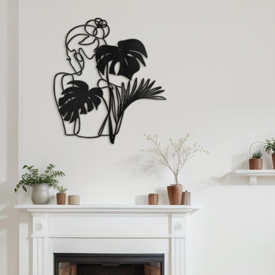 Élégante décoration monochrome abstraite murale moderne femme et fleur