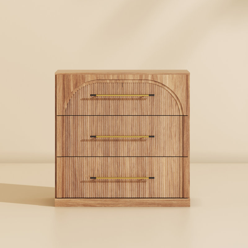 Buffet modulaire cannelé à 3 tiroirs, brun clair, Chameau