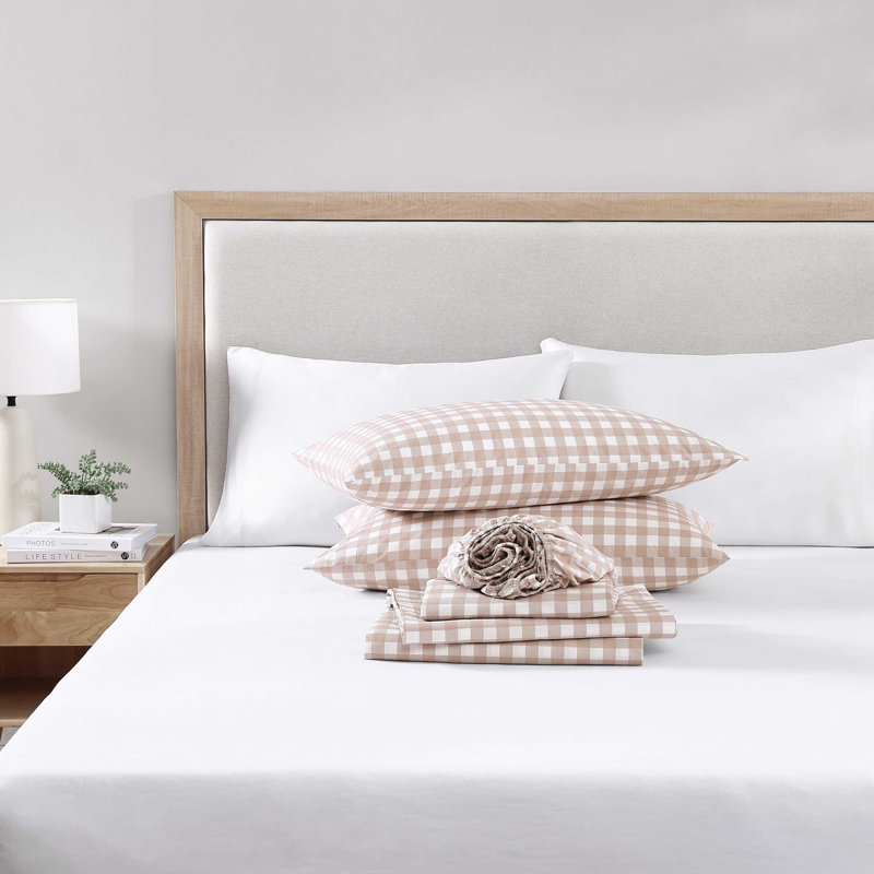 Tommy Hilfiger Berkeley Stripe Reversible Blue Comforter Set, Ensemble de draps pour très grand lit avec 2 taie, Beige