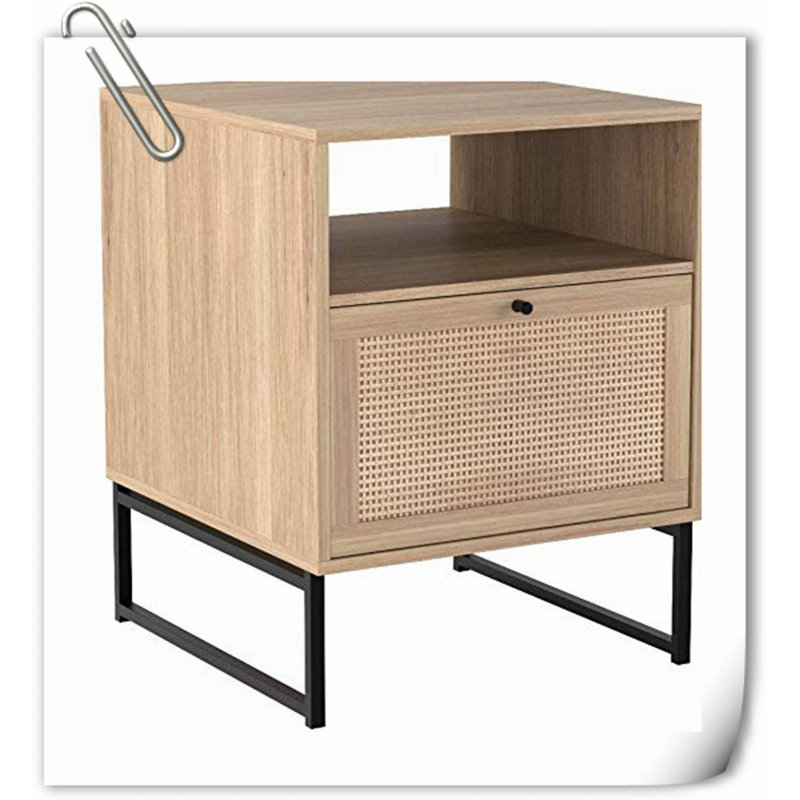 Table d'appoint en rotin avec rangement pour le salon ou la chambre Ã  coucher, Chêne / noir, Individuel