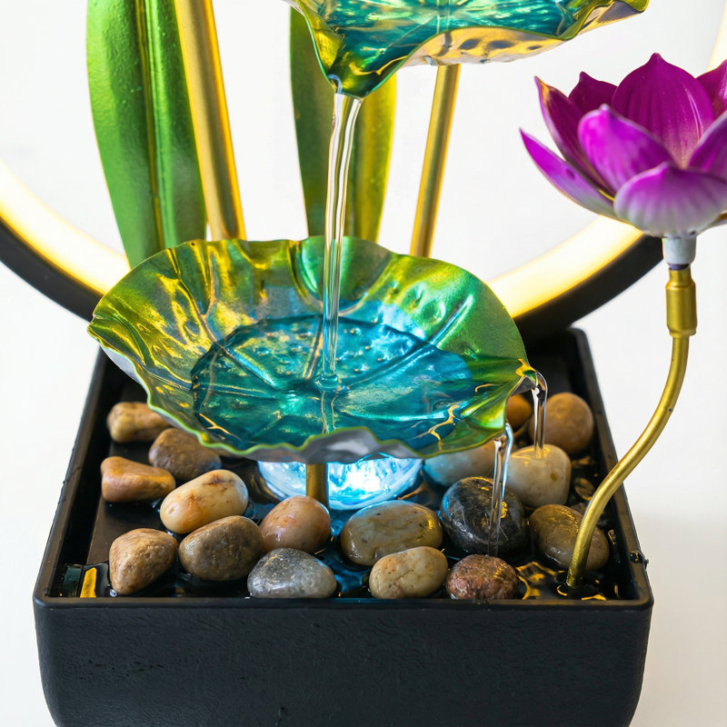 Fontaine de bureau lotus vert avec halo