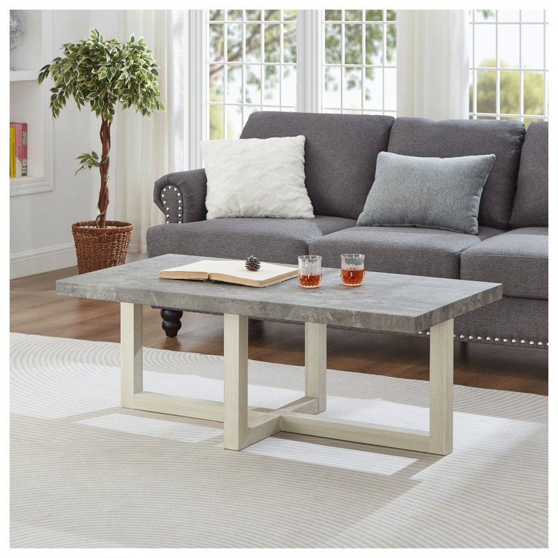 Table basse ronde rectangulaire en MDF avec finition en faux béton Roundhill Furniture Luno