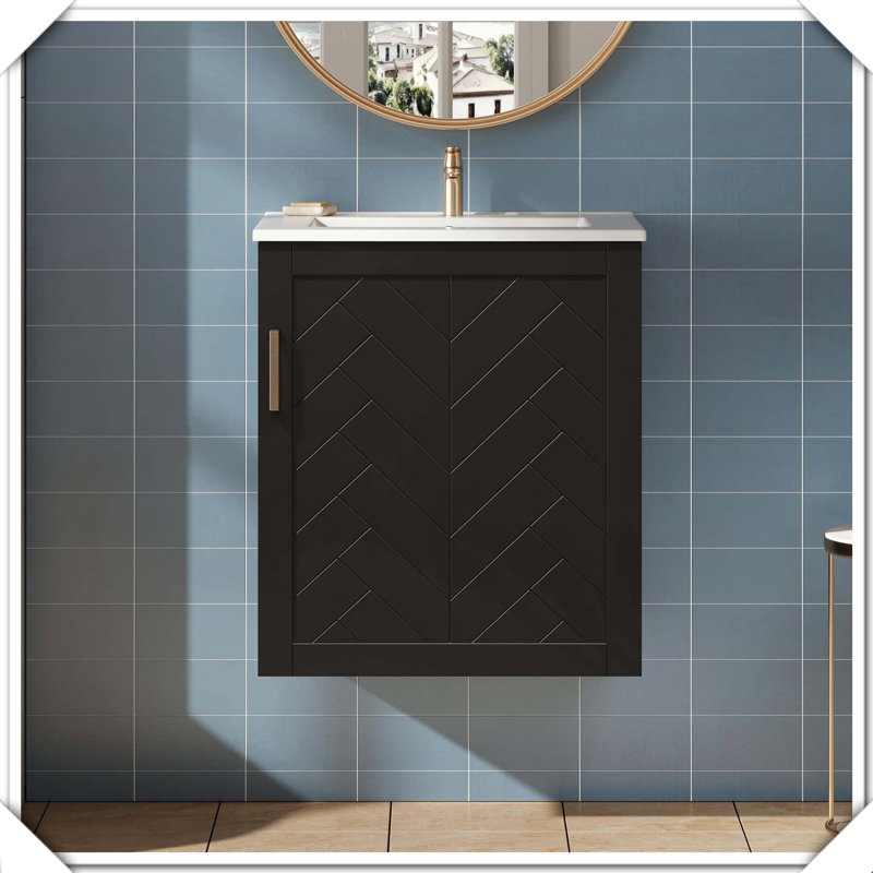 Meuble-lavabo mural moderne avec évier et porte à fermeture en douceur, Noir