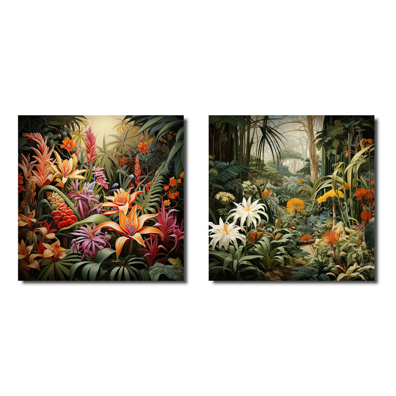 Vintage Jungle Plants I - Ensemble de 2 décorations murales en métal Jungle, H 36 po x l 72 po