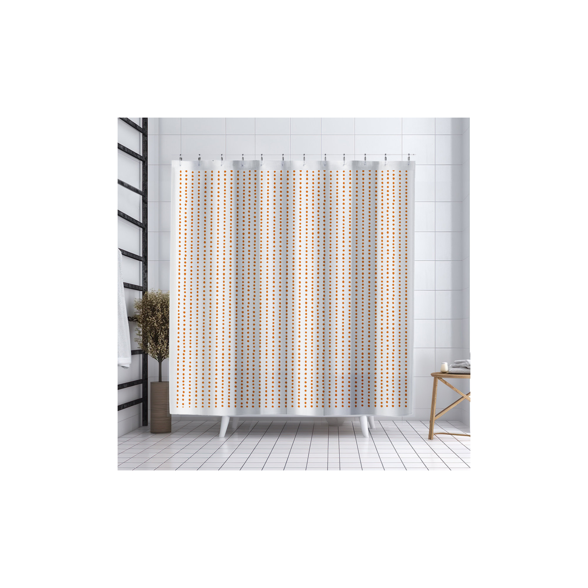 Thora Dots Mid-Century Shower Curtain, Orange