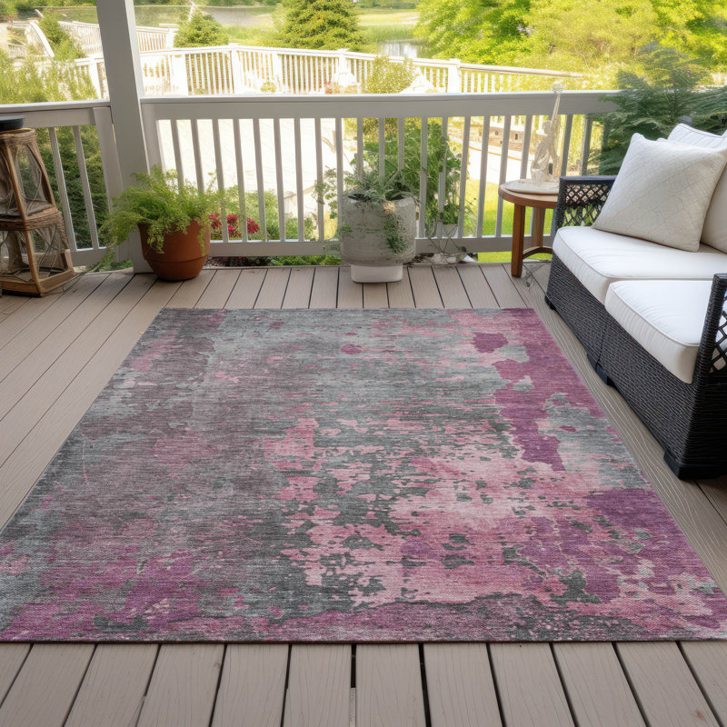 Machine Washable Indoor/Outdoor Cinead ACN1702 Blush Rug, Rectangle 10' x 14'