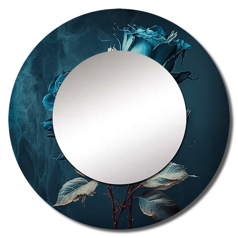 Grand miroir mural Qwenton Rose Blue and White II, 36 po x 36 po
