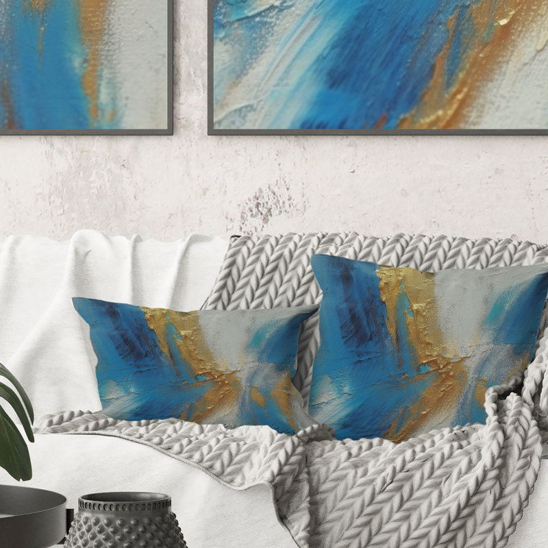 Sudden Sensuality - Turquoise abstrait et or - Coussin décoratif avec peinture abstraite