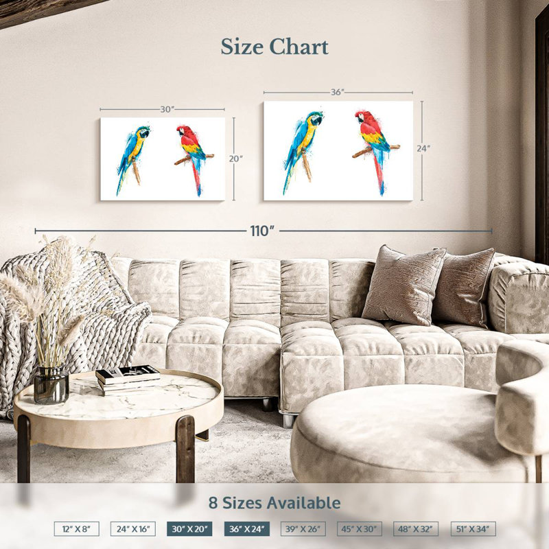 Macaw Duo Color Splash, 24" H x 36" W