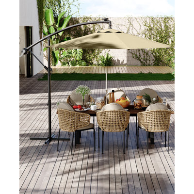 Parasol déporté 10 pi avec 8 nervures renforcées, pivotant à 360 ° et inclinaison de 0 à 60 °, commande hydraulique à une main, auvent résistant aux rayons UV et à la corrosion pour la pelouse, le jardin et les repas en plein air