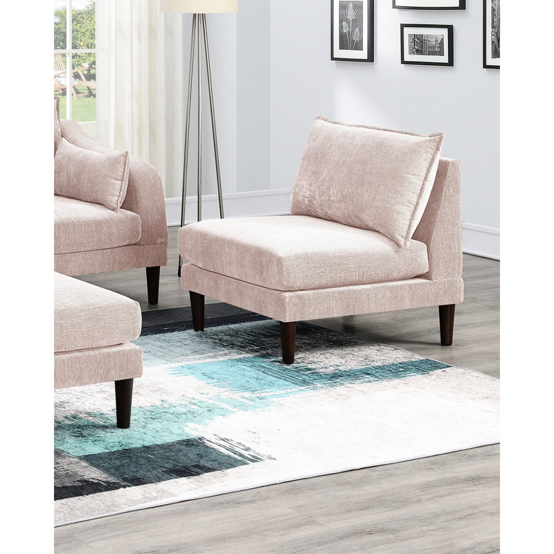 Mobilier de salon rosé, modulaire 5 pièces avec et chaise, modulaire en tissu, coussins inclus, Rose