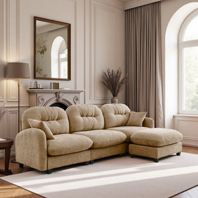 Sectional L Shaped Couch With Ottoman, Chenille Sofa