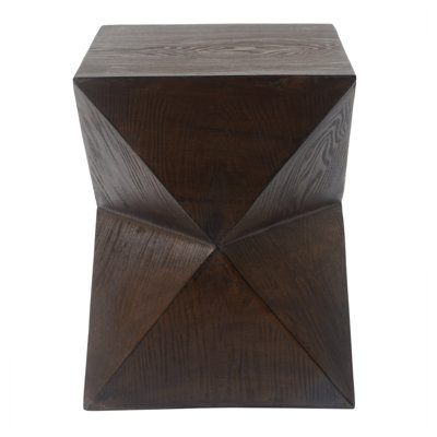 14.25" Natural Wood Grain Finish Prismatic Symmetry Concrete Outdoor Side Table With Symmetric Design – Weather-Resistant Accent For Patio, Garden, Or Balcony