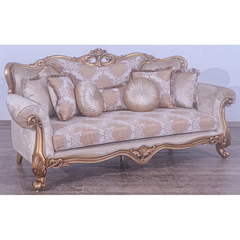 Living Room Set, Brown Linen Blend, Gold