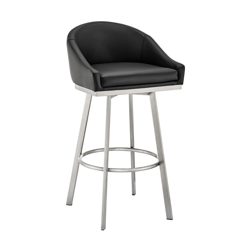 Tabouret de bar à hauteur de comptoir ou de bar Lamarion, Noir/acier inoxydable