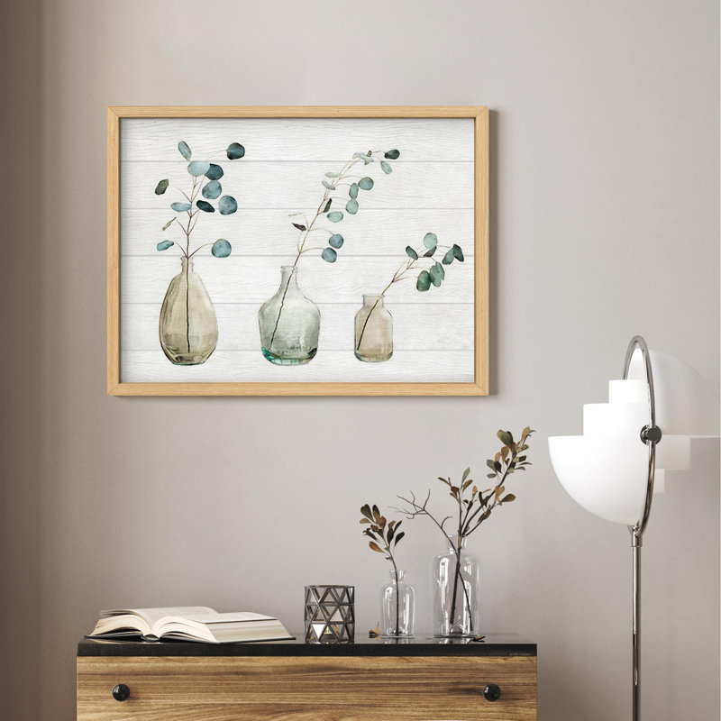 Plantes vertes inclinées dans des vases, Illustration moderne botanique, petit décor, œuvre d'art moderne, Naturel