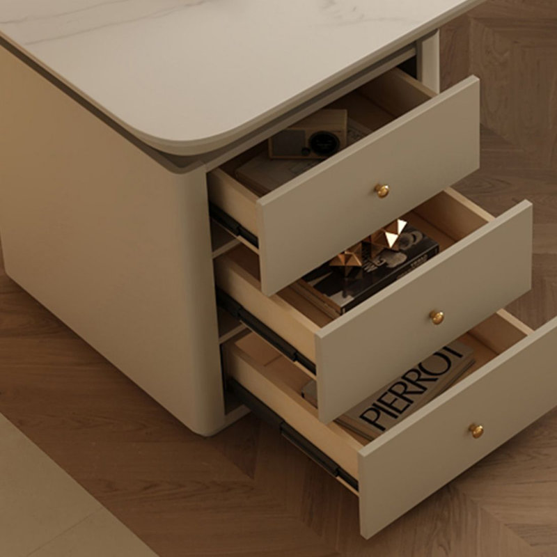 Bureau blanc avec tiroirs en pierre blanche avec tiroirs, 29.53" H*78.74" W*27.56" D, Gauche