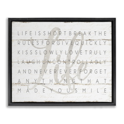 Life Is Short Smile on White Planked Look Canvas Wall Art by Jennifer Pugh