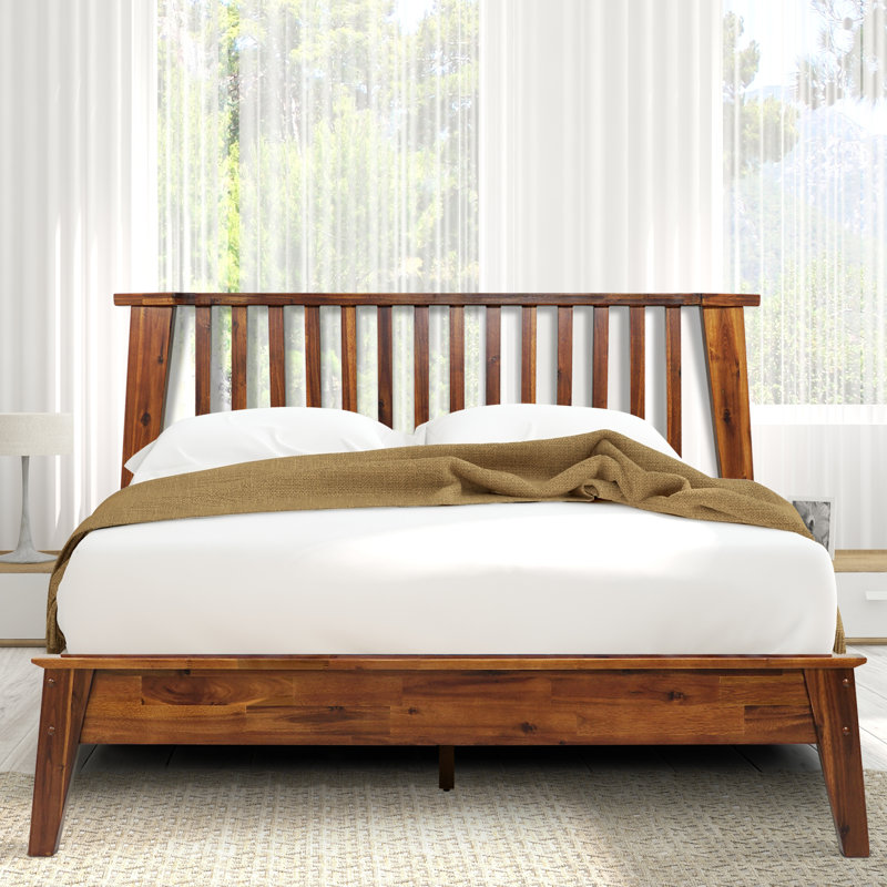 Kristoffer Solid Wood Bed Frame with Headboard, Queen, Walnut