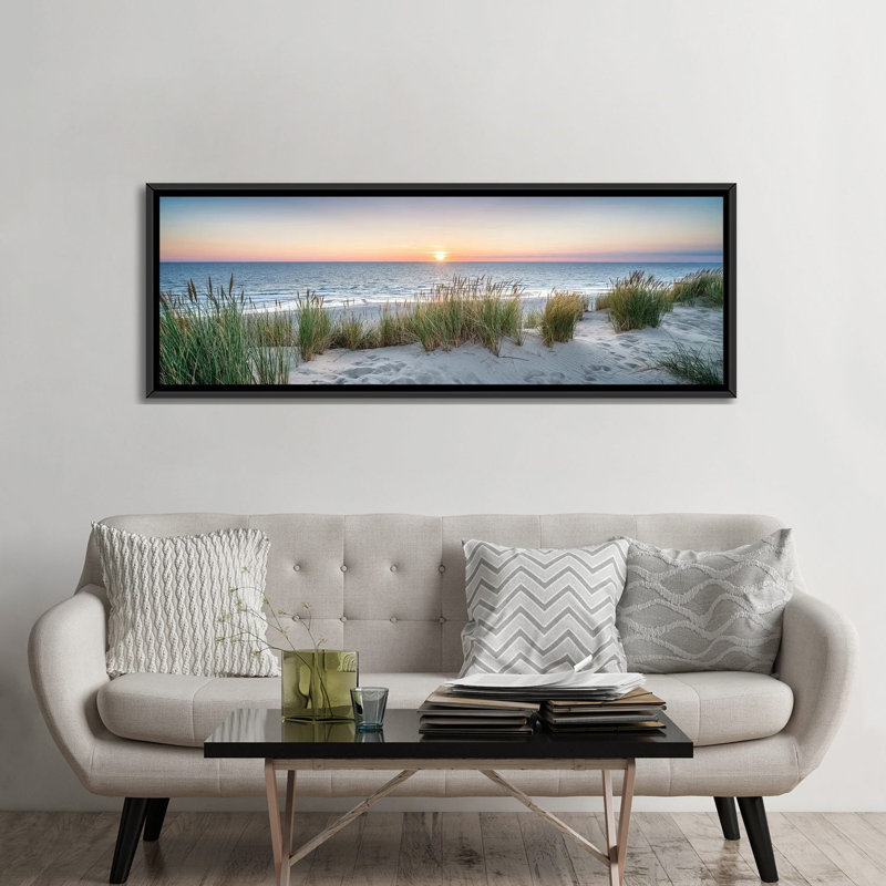 «Dune Beach Panorama At Sunset» par Jan Becke, reproduction encadrée sur toile, H 16 po x l 48 po, Toile avec cadre flottant