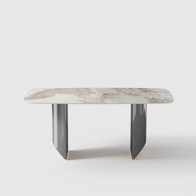 Dashona White Rectangular Sintered Stone Dining Table with Double Pedestals