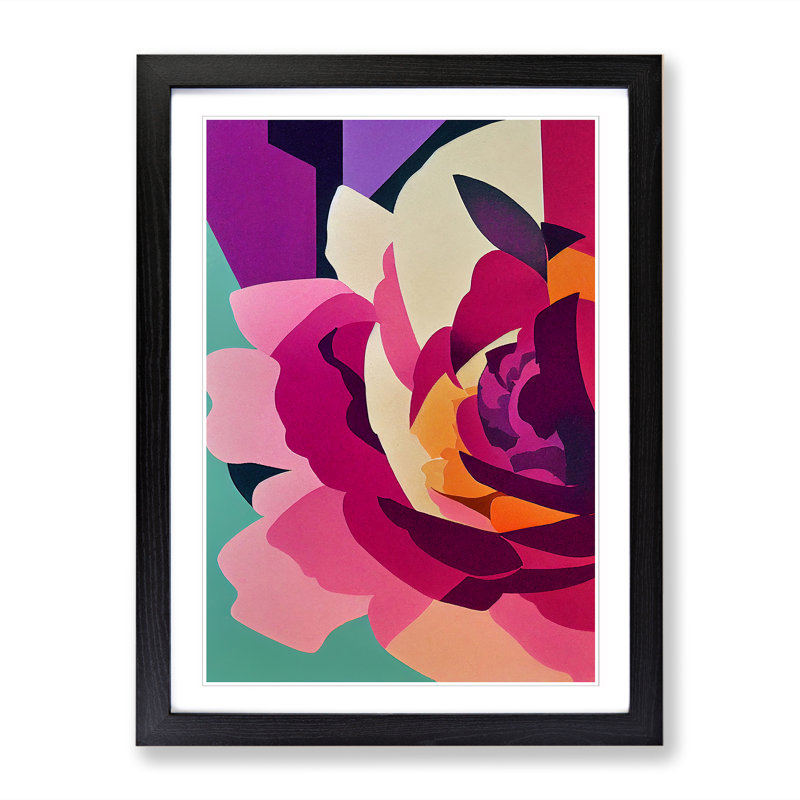 Peony Flower Suprematism - Single Picture Frame Print, Black, 46cm H x 34cm W x 2cm D