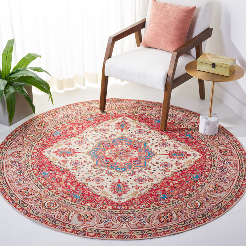 Tapis 107 antidérapant rouge / beige, Rond 6 pi