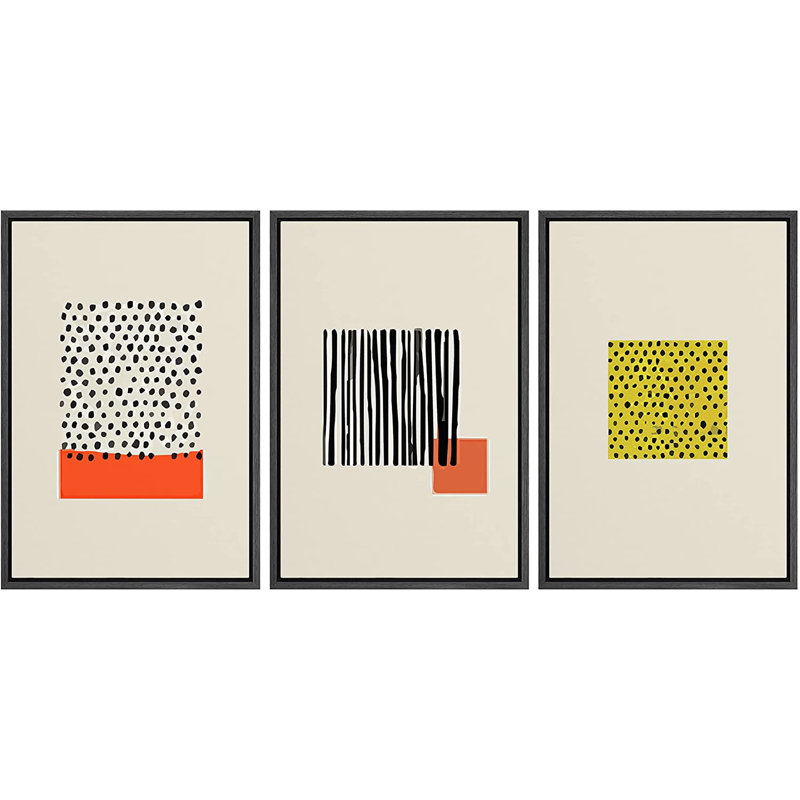 Geometric Abstract Black and Yellow Framed Canvas Art Set