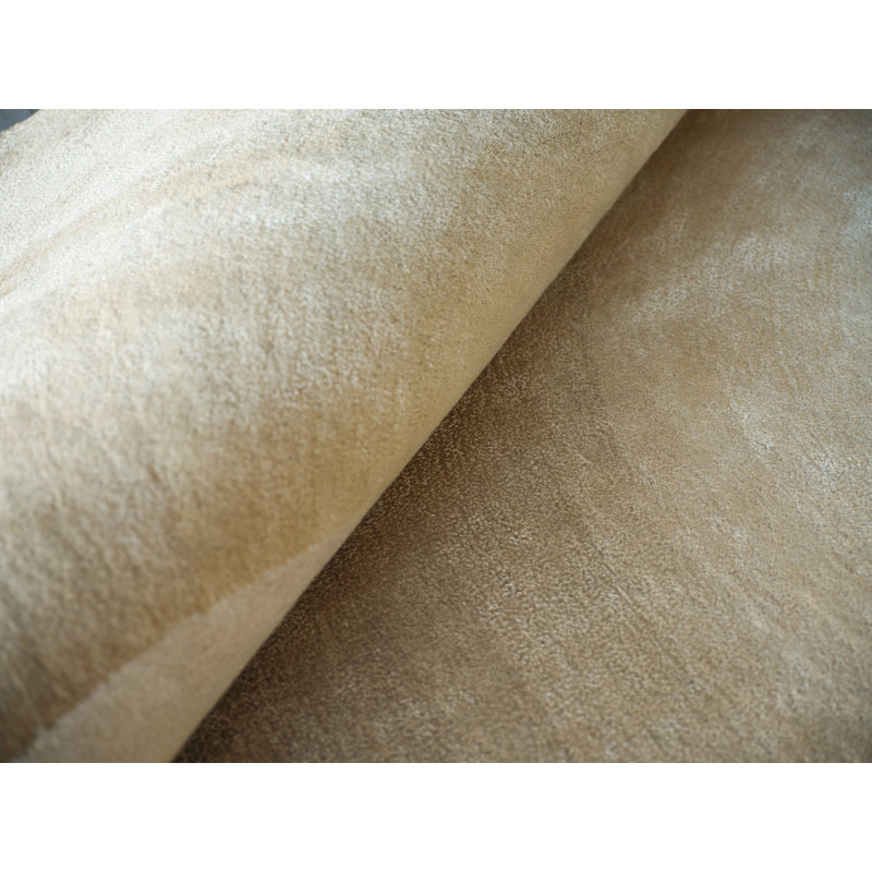 Mitomo Handmade Wool/Bamboo Silk Area Rug, Rectangle 9' x 12', Beige/Ivory