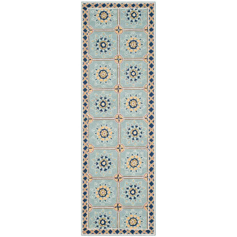 Tapis géométrique performance crocheté à la main Midori, Tapis de couloir de 2 pi 6 po x 8 pi