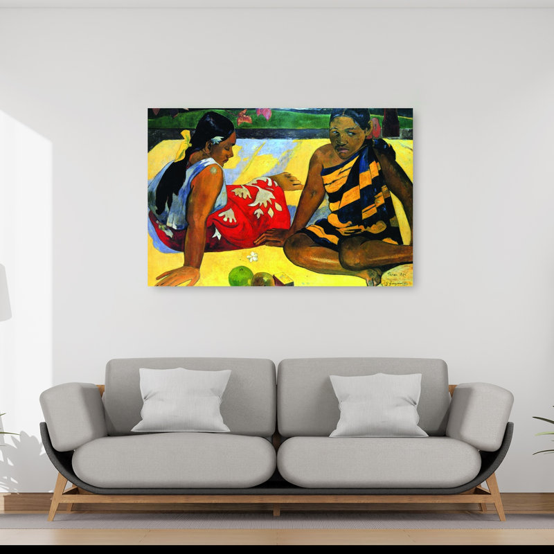Deux femmes assises, impression d'art classique paysage abstrait coloré, H 40 po x l 60 po