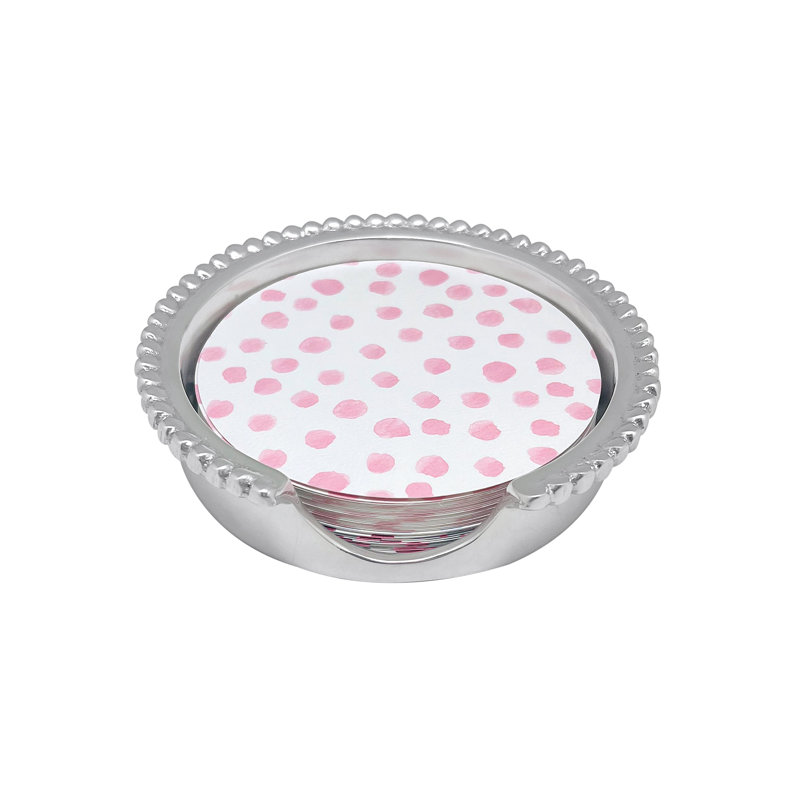 Pink Dotty and Stripe Paper Coaster Set with Aluminum Holder
