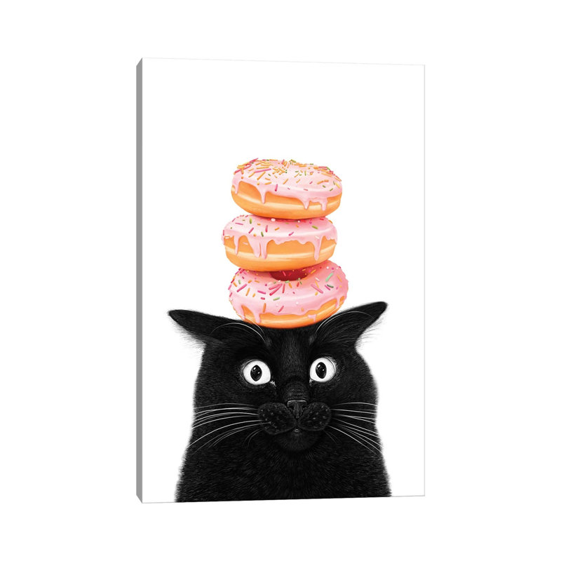 «Black Cat With Donuts», reproduction d'art sur toile tendue, 18" x 12", Gallery Wrapped Canvas, Sans cadre