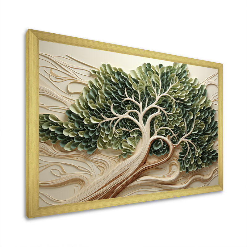 «Tree American Basswood Collage 2», art mural arbre, Cadre doré à coins fermés, H 16 po x l 32 po x P 1 po