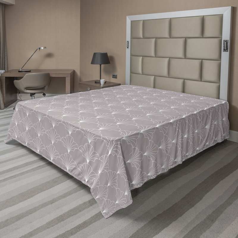 Polyester Floral Flat Sheet, Full Flat Sheet, Warm Taupe/White
