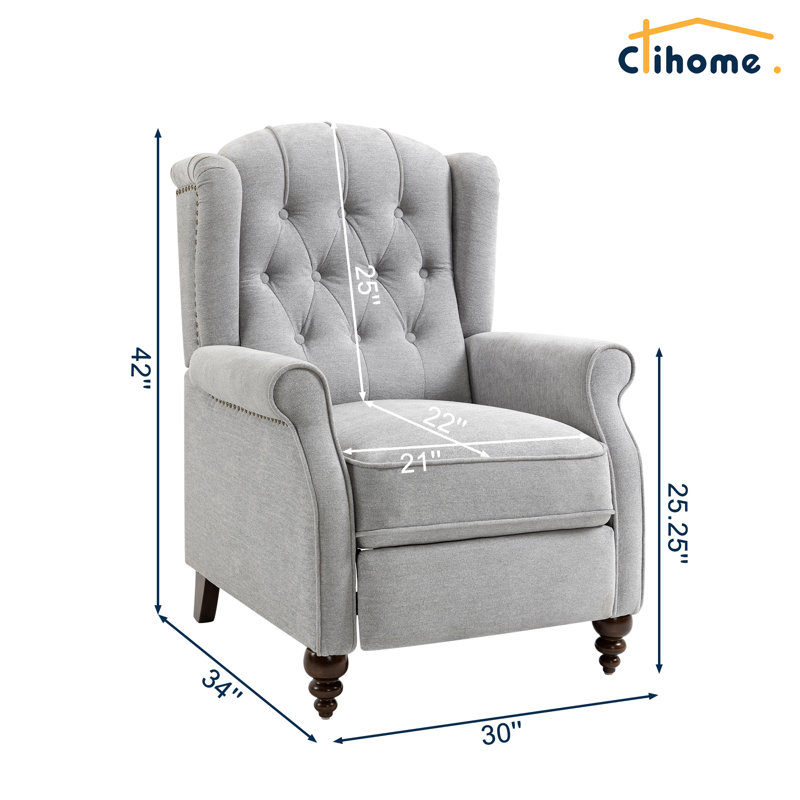 Gray Velvet Upholstered Recliner with Button Tufting