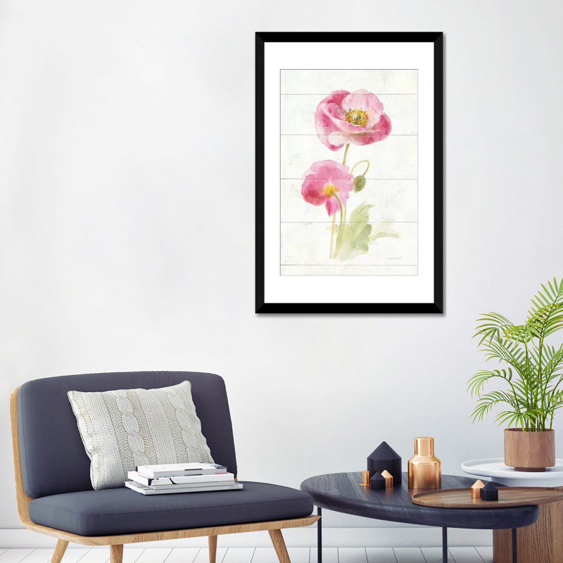 «June Blooms IV» par Danhui Nai - Estampe numérique sur toile tendue avec châssis, Papier avec cadre noir, Blanc