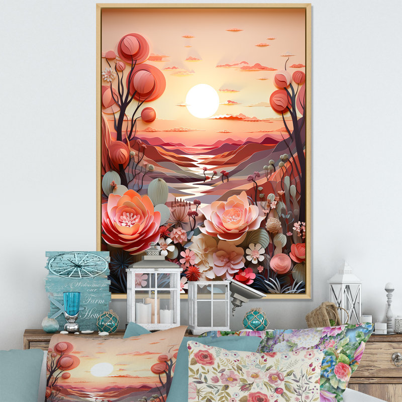 Cactus Tangerine Twilight I sur toile, Cadre naturel flottant, H 32 po x l 24 po x P 1 po