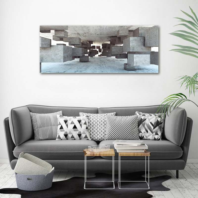 Cubes in concrete 1 Piece Wall Art, 50cm H x 125cm W x 2cm D, Canvas