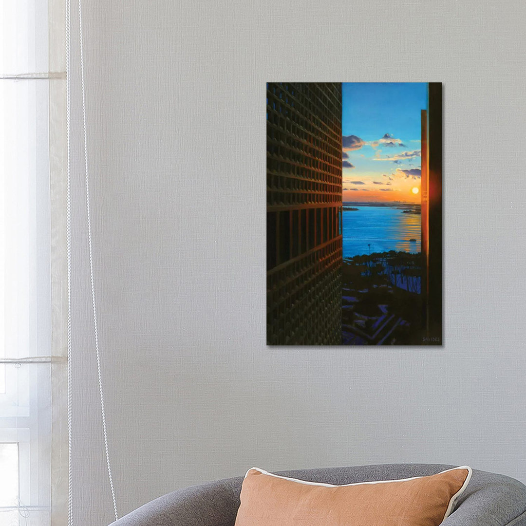 Sonnenuntergang über dem New Yorker Hafen von Nick Savides - Galerie-umwickelte Leinwand Giclée auf Leinwand