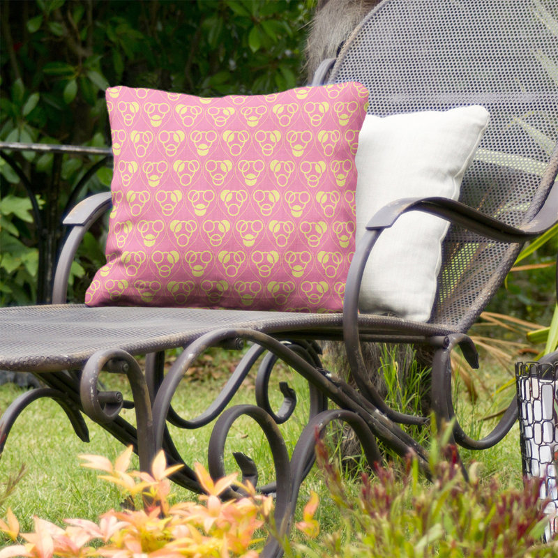 Coussin décoratif à cercles Waves intérieur/extérieur, 20 po x 20 po, Rose/jaune, Polyester filé