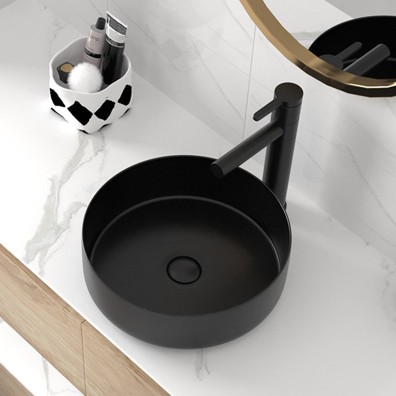 Ceramic Circular Vessel Bathroom Sink Art Sink, Matte Black