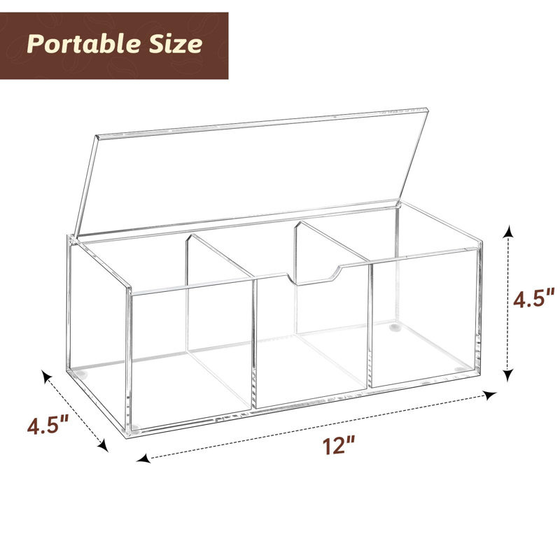 Porte-dosette en acrylique avec couvercle pour 24 Kcup, organisateur de rangement de capsules de café transparent, organisateur de station de café à 3 compartiments compatible avec dosette de café, crème à café
