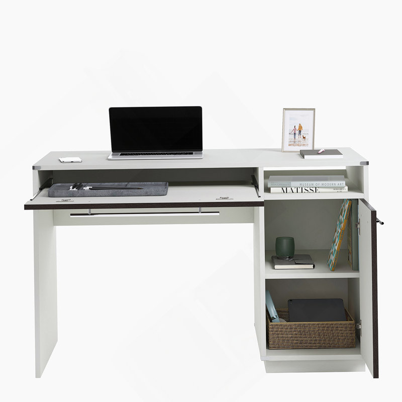 Bureau d'ordinateur moderne gris avec panneau rabattable et rangement réglable, parfait pour le bureau à domicile et les petits espaces
