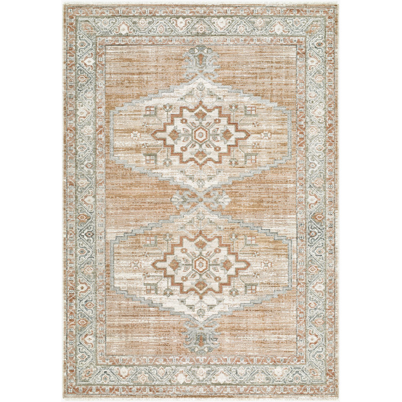 Tapis tissé à la machine Jane, Rouille / blanc cassé / beige, Rectangle 6 pi 7 po x 9 pi